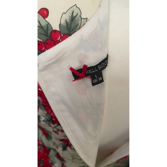 Hell Bunny Festive Poinsettias Midi 50’s Retro Rockabilly Pin-Up Dress Women's L - Picture 13 of 13